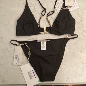 NWT Stella McCartney Black Pearl Embellishment Bikini Top and Bottom